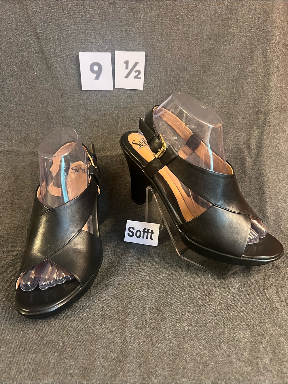 NEW! Sofft Women's Black Leather Crisscross Slingback Heels
